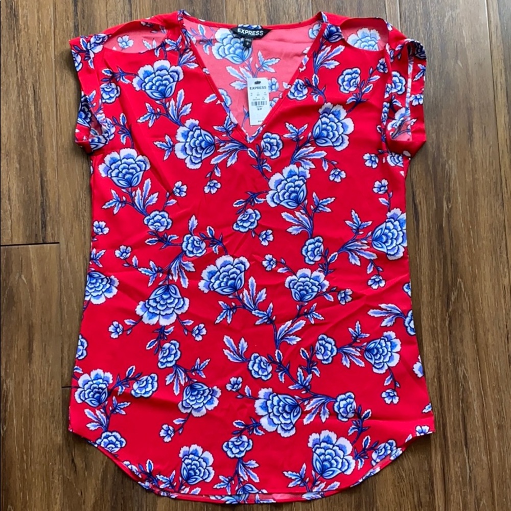 Express Red Floral Top
